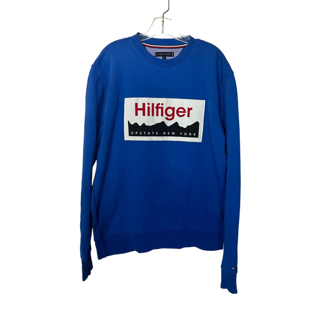 Tommy Hilfiger Sweatshirt Men's XL Box Logo Blue Pullover Long Sleeve NY Y2K